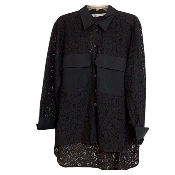 ✨Zara All Over Lace Long Black Sz Small Shirt✨ - Picture 12 of 13